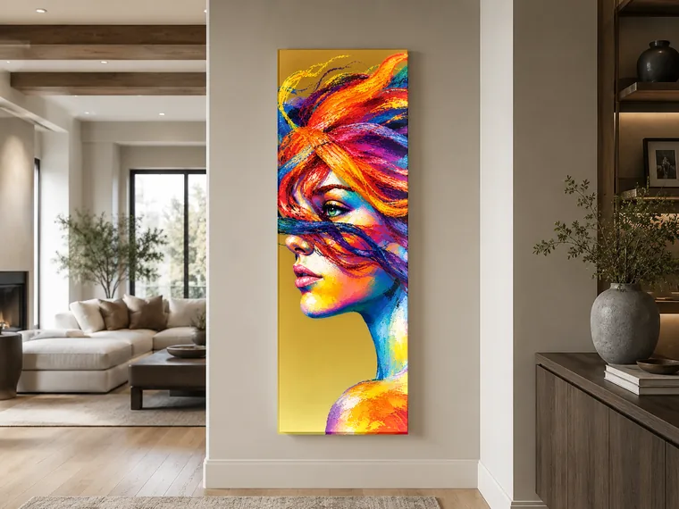 Tall canvas hung on a wall